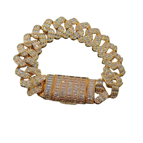 8inch x 20mm 14K Gold Finish Miami Cuban Baguette CZ Bracelet. - Picture 5 of 13